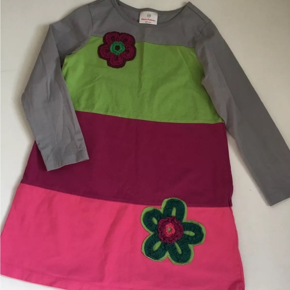 Girls Hanna Andersson Colorblock Dress Flowers Size 120/Size 6-7 - Picture 1 of 3